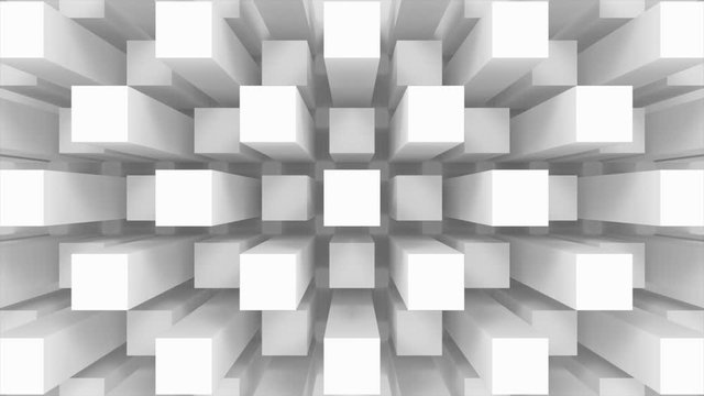 loopable up and down in Aerial view of white cube box stack wall motion design footage background.