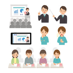 オンラインセミナー　動画配信　ビジネスマン　イラスト　セット