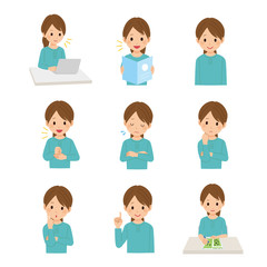 女性　表情　仕草　セット　イラスト