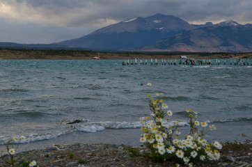 Ultima Esperanza Inlet and Sarmiento Mountain Range from Puerto Natales.