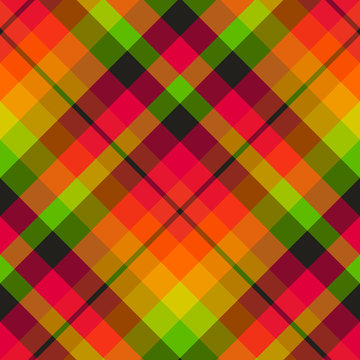 Seamless pattern in great festive bright pink, red, yellow, green, orange and black colors for plaid, fabric, textile, clothes, tablecloth and other things. Vector image. 2 © Asahihana