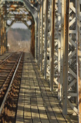 Railway bridge. Torah, steel construction. Crossing the river.