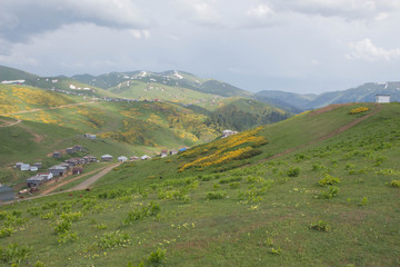 Landscape in Gomis Mta village with the Georgian Mountains. Travel to Georgia