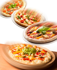 dish with pizza on the white background