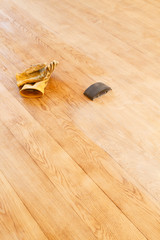 Floor restoration with a sanding block, home renovations