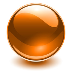 Glass sphere orange, vector shiny ball.