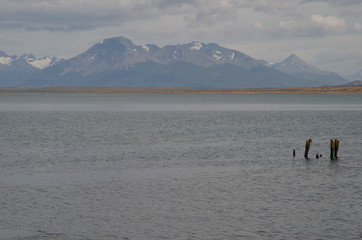 Ultima Esperanza Inlet and Sarmiento Mountain Range in the background.