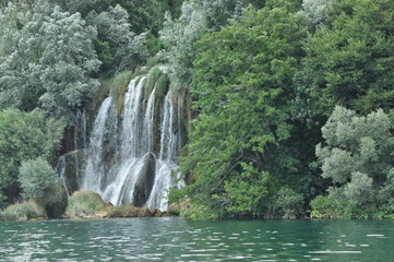 Naklejka premium Waterfalls in Krka National Park in Croatia. Strength and picturesque miracle of nature