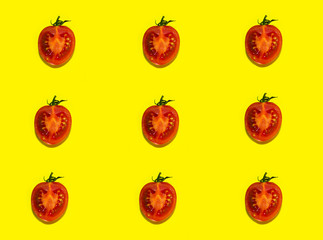 top view of appetizing slices of red cherry tomatoes