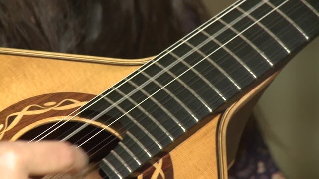 playing twelve steel strings portuguese guitar fado