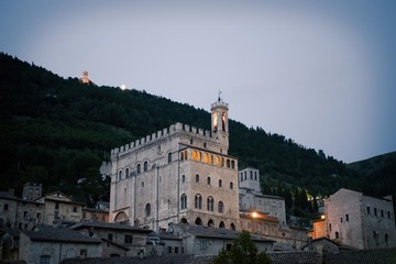 Fototapeta na wymiar View of Palazzo dei Consoli, historical medieval building, symbol of the Umbrian city