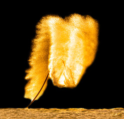 Man on a ride in splashes of golden water