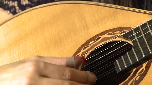playing twelve steel strings portuguese guitar fado