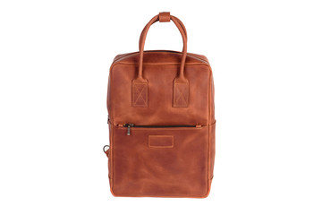 Natural fashion leather handbag isolated on white background