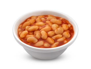 Baked beans in tomato sauce isolated on white background