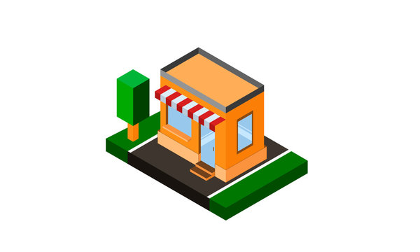 Cafe in 3d. This image can be used to design real estate sites, cafes.  Flat Vector Illustration.
