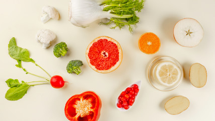 Healthy diet, fresh sources of Vitamin C