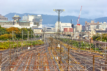 A lot of railway tracks near the station
