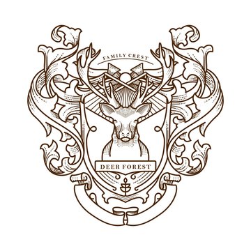 Family crest Deer vintage Illustration