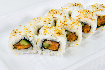 Japanese rolls with fish and cucumber