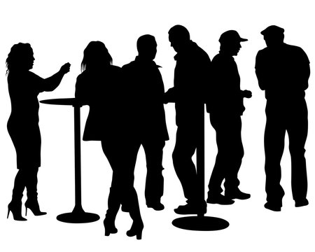 Men and women at bar. Isolated silhouettes on white background