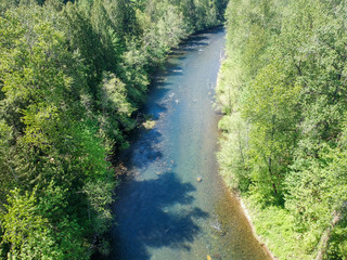 Fabulous aerial photography of Flaming Geyser State Park and the Green River on a partly cloudy summer day in Auburn Washington State