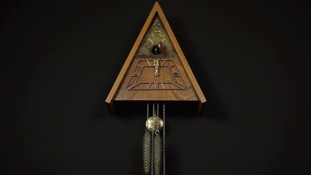 Old Mechanical Clock With A Cuckoo On A White Background.