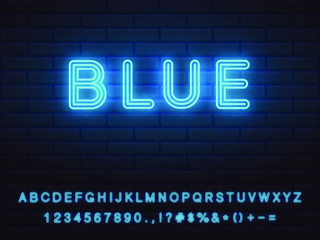 set of bold blue neon font