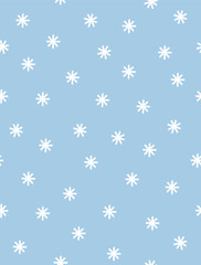 Cute Han Drawn Geometric Vector Pattern. White Abstract Stars Isolated on a Light Blue Background. Funny Infantile Style Vector Print ideal for Fabric, Textile, Wrapping Paper.