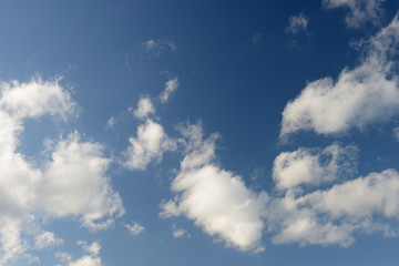 Blue sky and various cloud formations.