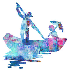 Obraz premium Romantic Lovers Gondola Boat Ride Watercolor Painting