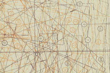 Vintage and old looking fabric blueprint background. Tea and coffee splashes on retro texture....