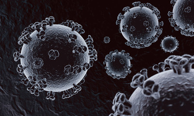 Corona virus strain 2019 (2019-nCoV) 3D medical illustration. Microscopic view of a floating cell, flu virus, corona virus strain syndrome, severe acute respiratory. 3d rendering.