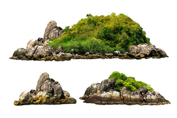 The trees. Mountain on the island and rocks.Isolated on White background