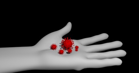 Coronavirus 2019-nCov novel coronavirus concept 3D Medical Illustration in hand with red color. 3D rendering pandemic concept in dark background.