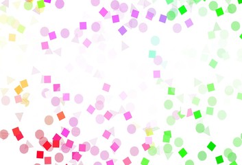Light Pink, Green vector backdrop with lines, circles, rhombus.