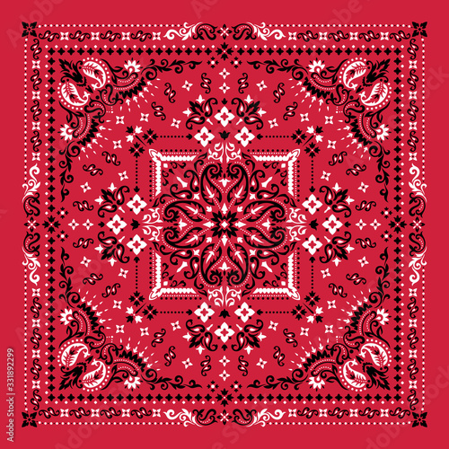 Vector Ornament Bandana Print Traditional Ornamental Ethnic Pattern With  Paisley And Flowers Silk Neck Scarf Or Kerchief Square Pattern Design  Style, Best Motive For Print On Fabric Or Papper Wall Mural-sanyal