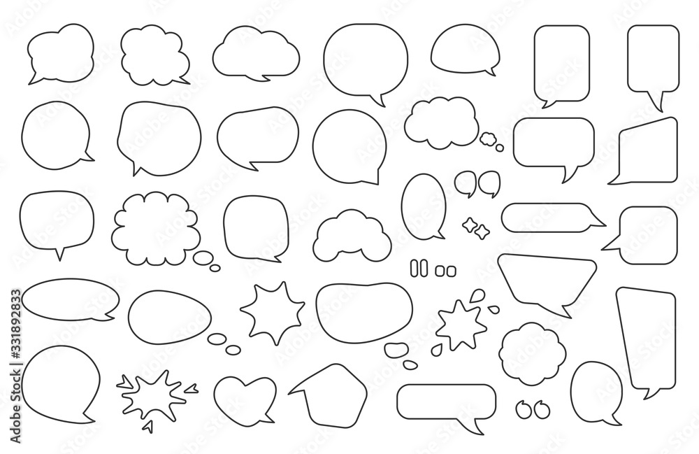 Poster black line comic speech bubble set. abstract different shape empty text box bubbles. comics graphic 