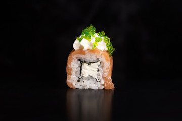 japanese sushi food. Sushi rolls isolated on black background