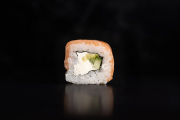 japanese sushi food. Sushi rolls isolated on black background