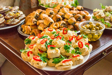 Assortment festive appetizers on the plate