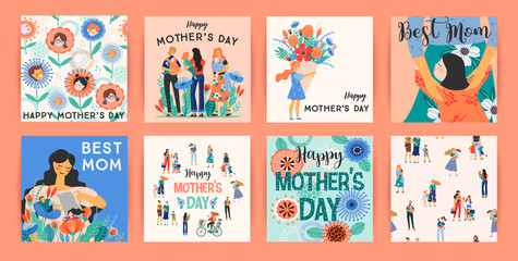Fototapeta na wymiar Happy Mothers Day. Vector templates with women and children.