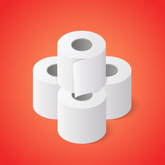 Stack of Toilet paper rolls on red background. Isometric vector illustration