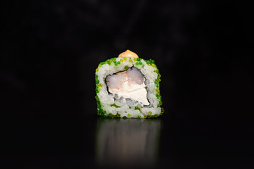 japanese sushi food. Sushi rolls isolated on black background