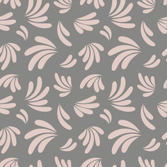 Floral vintage seamless pattern. Pink simple abstract vector flowers on grey background. Simple vector geometric illustration. Design for printing on textile, fabric, paper