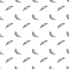 Seamless Pattern Hand Drawn Feather Pattern
