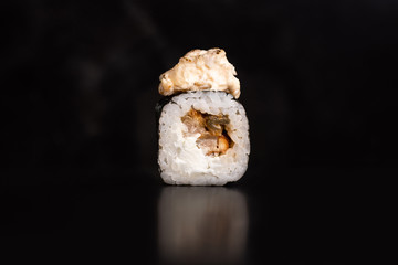 japanese sushi food. Sushi rolls isolated on black background