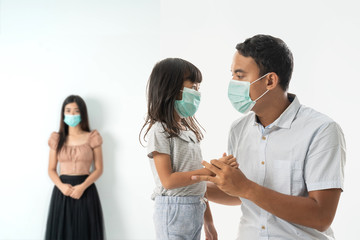 worried woman surrounded by sick people wearing face masks. social distancing concept