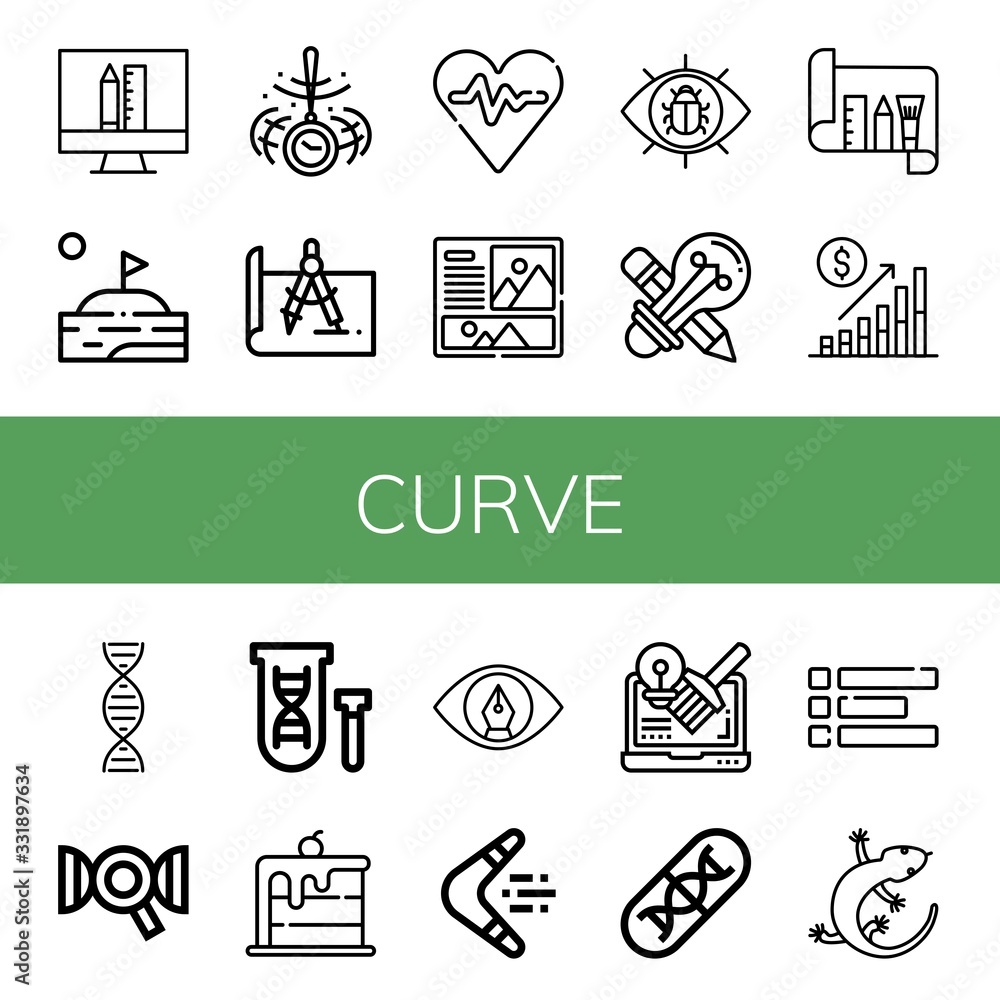 Poster curve simple icons set