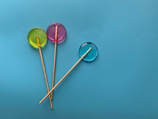Lollipops on blue background